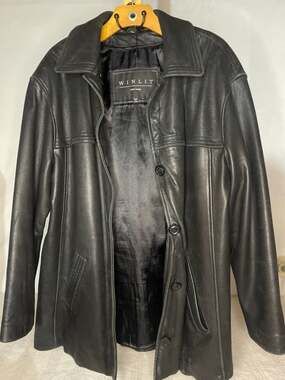 Winlit New York Black Genuine Leather Car Coat with Removable Liner